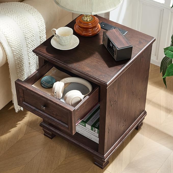 SAVOR LIFE Farmhouse End Tables Living Room Set of 2, Rustic Wood Nightstand - Image 6