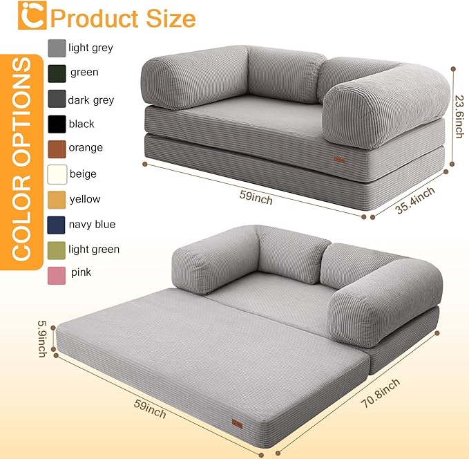 COMAX Folding Sofa Bed Queen, 4-in-1 Foldable Floor Couch Convertible Futon Sofa - Image 2