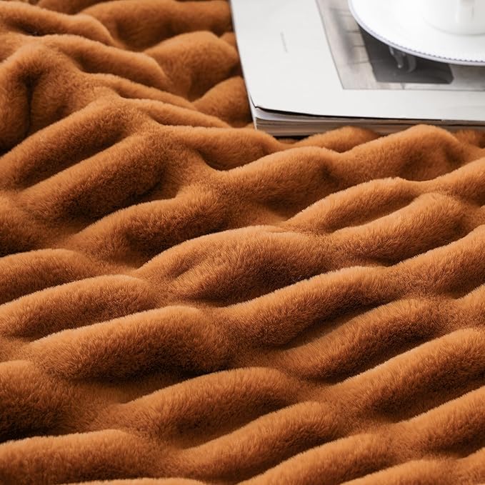 BATTILO HOME Burnt Orange Faux Fur Throw Blanket - Image 5