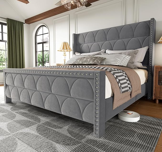 King Size Bed Frame with 56" Headboard by OHOHOLIVE