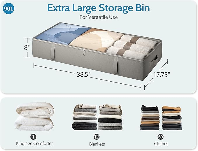 2-Pack Under Bed Storage Containers, 8 Inches Tall Underbed Clothes Storage - Image 3