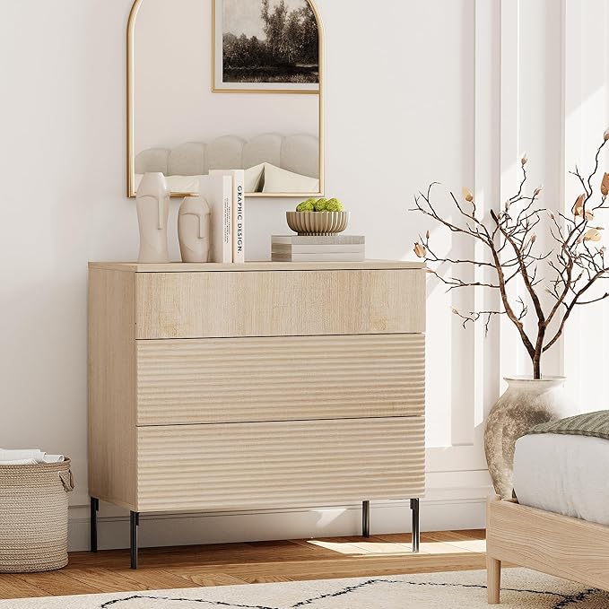 WAMPAT 31.5" W Fluted Dresser for Bedroom, Modern 3 Drawer Dresser TV Stand by WAMPAT