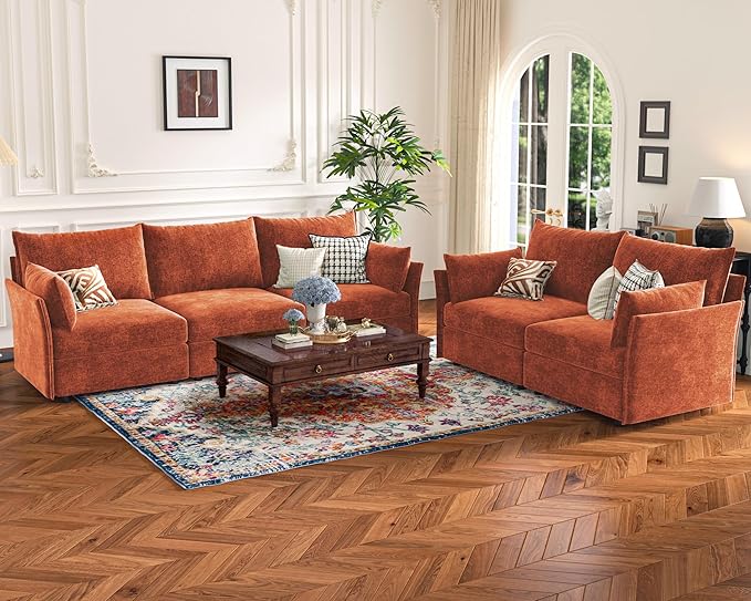 ABCASA 102.6" Modular Sectional Sofa, Oversized 3-Seater Terracotta Orange Couch - Image 9