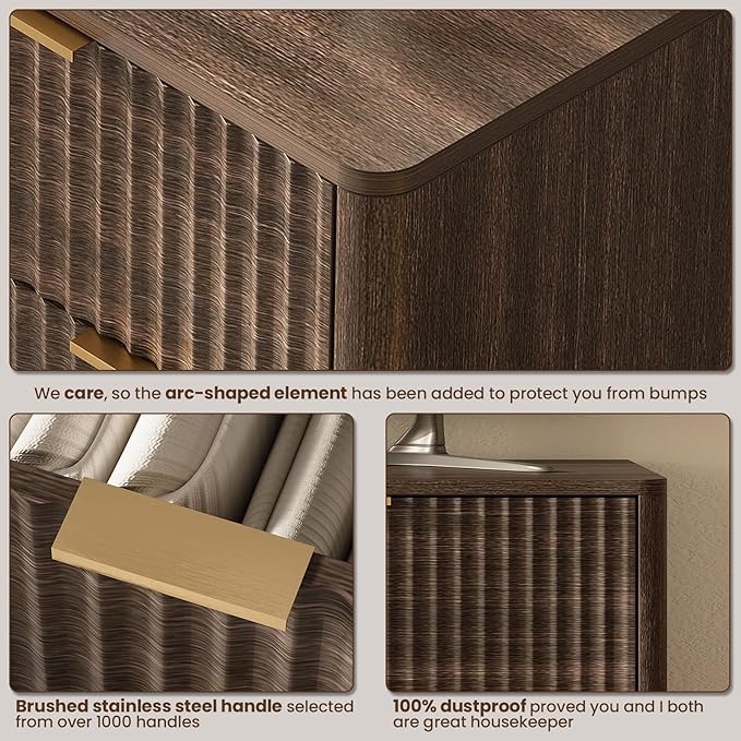 54'' Wide 7 Drawers Dresser for Bedroom, Modern Fluted Vertical Chest - Image 8