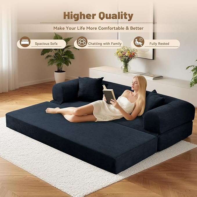 Convertible Sofa Bed, Corduroy Pull Out Couch Boneless Couches - Image 5