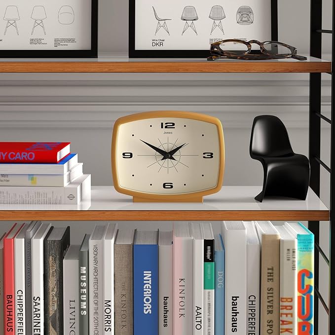 JONES CLOCKS® Film Desk Clock | Retro Rectangular Design | Mustard Yellow | - Image 3