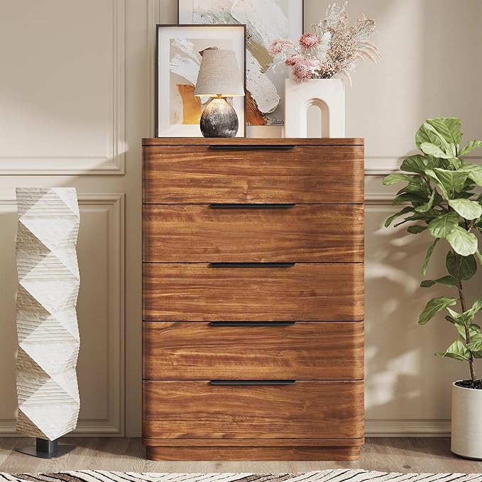 5 Drawer Dresser for Bedroom, Curved Profile Design, Wooden Closet - Image 6