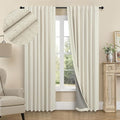 Black Out Burlap Curtains 63 Inch Long Faux Linen Farmhouse Bedroom Blackout by Pitalk