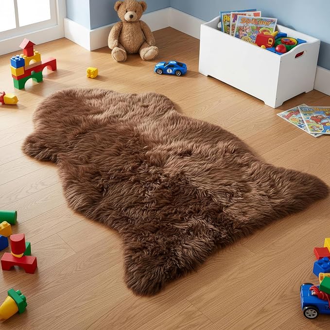 Genuine Dark Brown Sheepskin Rug 2x3 ft, Real Fluffy Single Pelt Fur Accent Rug - Image 4