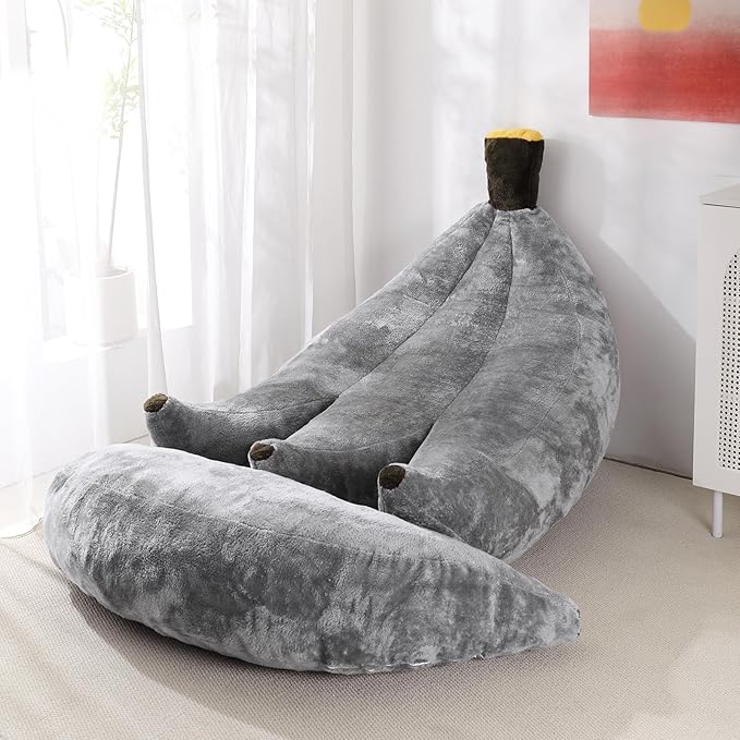 Banana Bean Bag Chair with Ottoman, Floor Sofa Bed with Footrest, Comfy by IEVENW