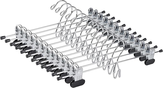 Amber Home 12 Pack Heavy Duty Add on Metal Pants Skirt Hangers, Stackable by AmberHome