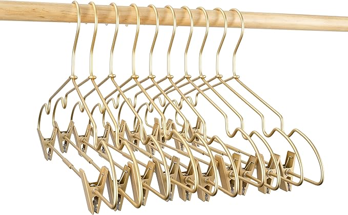 16.5" Adult Gold Metal Clips Pants Coat Clothes Hangers, 30 Pack Coat Suit - Image 9