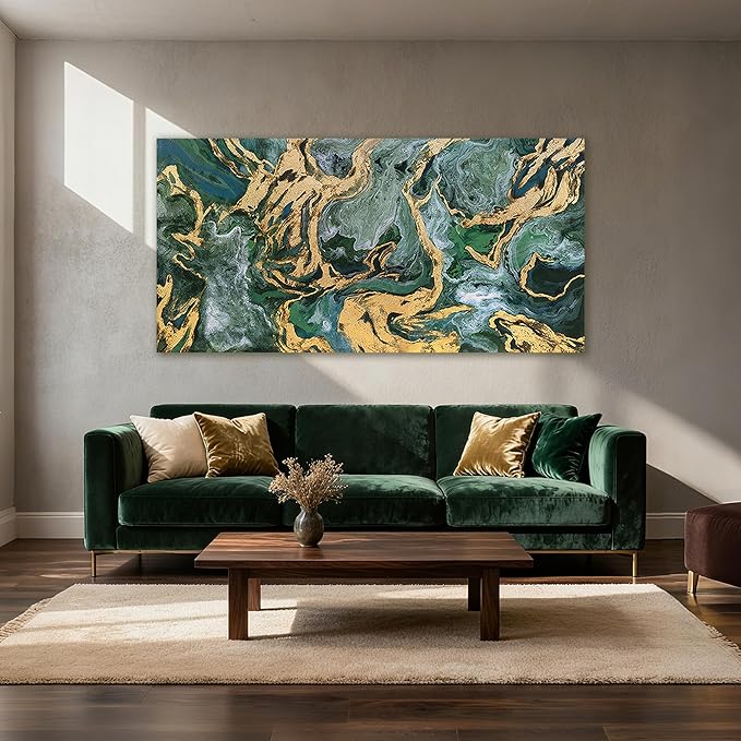 YETHEN WAL Emerald Green Canvas Wall Art, Large Modern Artwork by Unknown