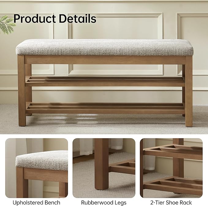 VKNOW Entryway Bench, 44.3” Upholstered Shoe Bench - Image 4