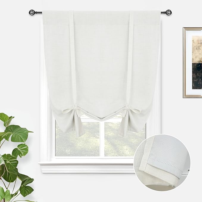 DriftAway Double Layer Linen Blackout Tie Up Curtains Thermal Insulated Fully by DriftAway