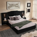 Luxury Queen Bed Frame with Headboard and Storage, Velvet Fabric Upholstered by Firscook