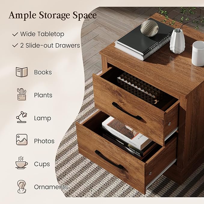 Giantex Farmhouse Nightstand Set of 2, Wood Bedside Table - Image 6