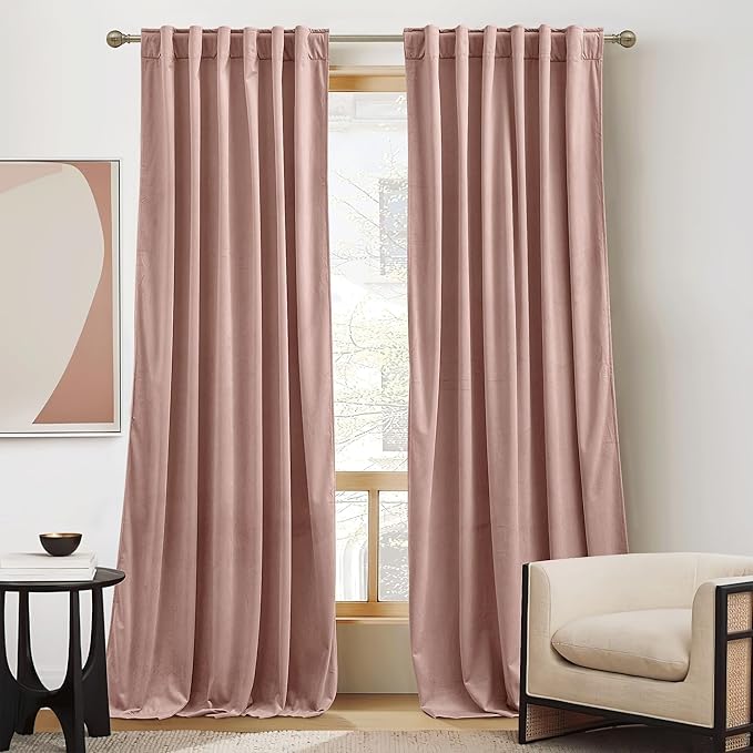 RYB Home Dusty Pink Velvet Curtains 84 inches by RYBHOME
