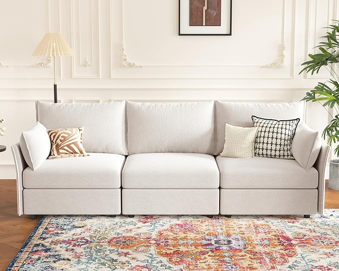 ABCASA 102.6" Modular Sectional Sofa, Oversized 3-Seater White Couch by ABCASA