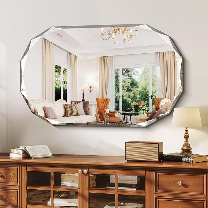 GLASHOM Beveled Edge Frameless Bathroom Mirror, Oval Wall Mirror - Image 9