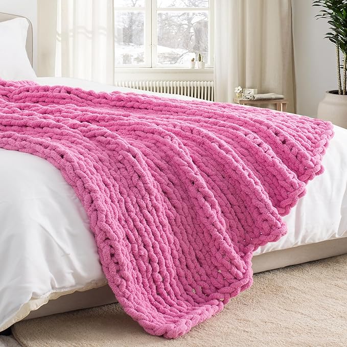 Chunky Knit Throw Blanket 60"X 80", 100% Handmade - Image 8