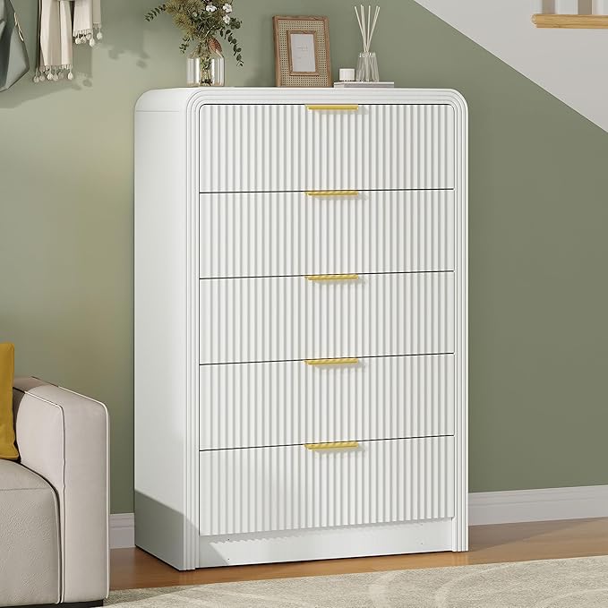 Fluted 5 Drawers Dresser, Wood Drawer Organizer - Image 6