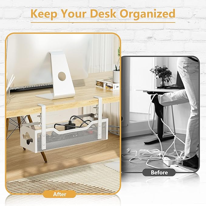 Under Desk Cable Management Tray 13.38", Quszmd Cable Organizer No Drill - Image 8