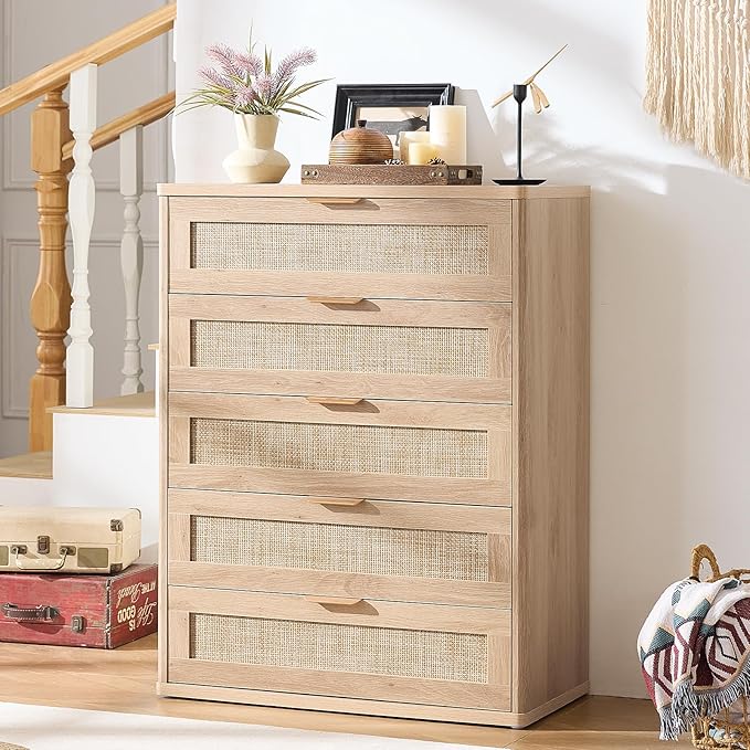 LEYAOYAO Rattan Dresser and Nightstand Sets 3, Boho Wood Dresser - Image 6