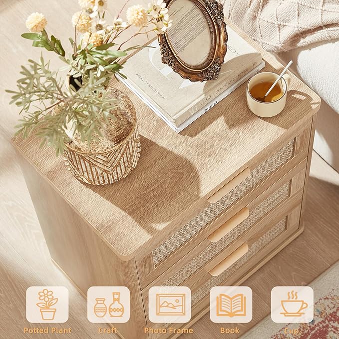 LEYAOYAO Rattan Dresser and Nightstand Sets 3, Boho Wood Dresser - Image 8