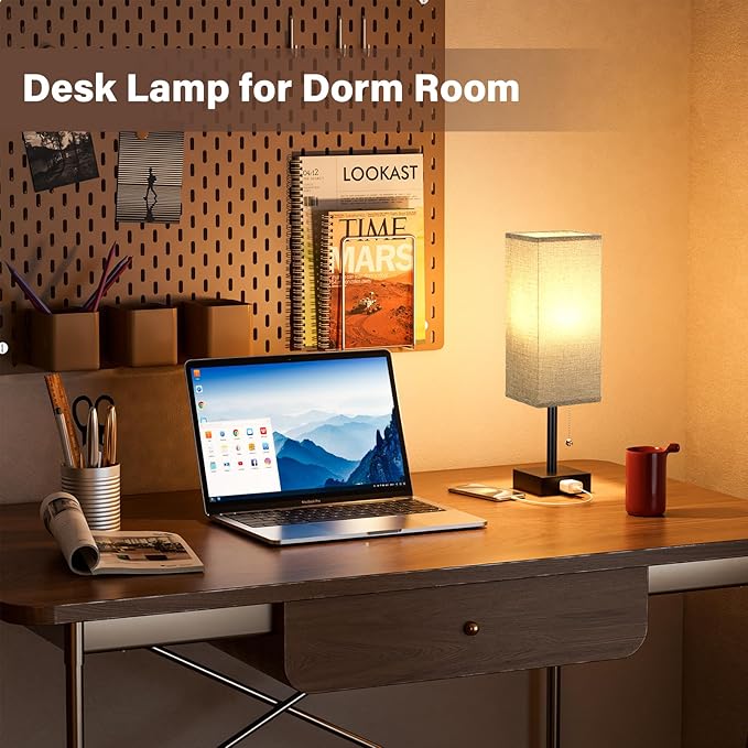 Grey Bedside Lamps for Bedroom Set of 2 - Image 4