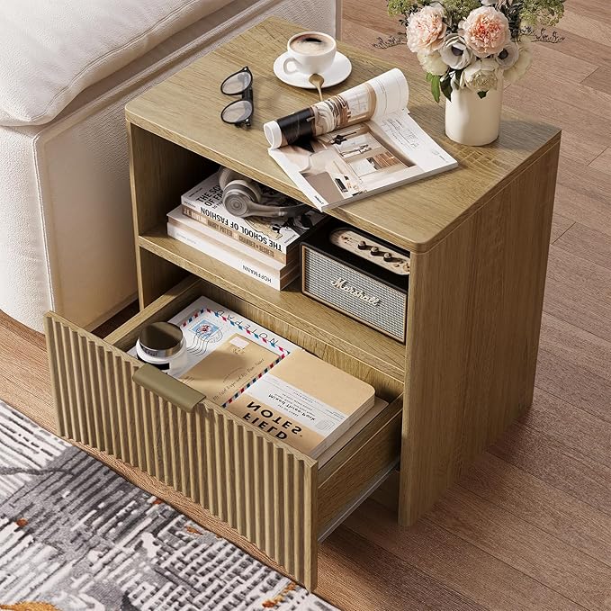 Fluted Nightstand Set of 2, MCM Mid Century Modern Bedside Tables - Image 6