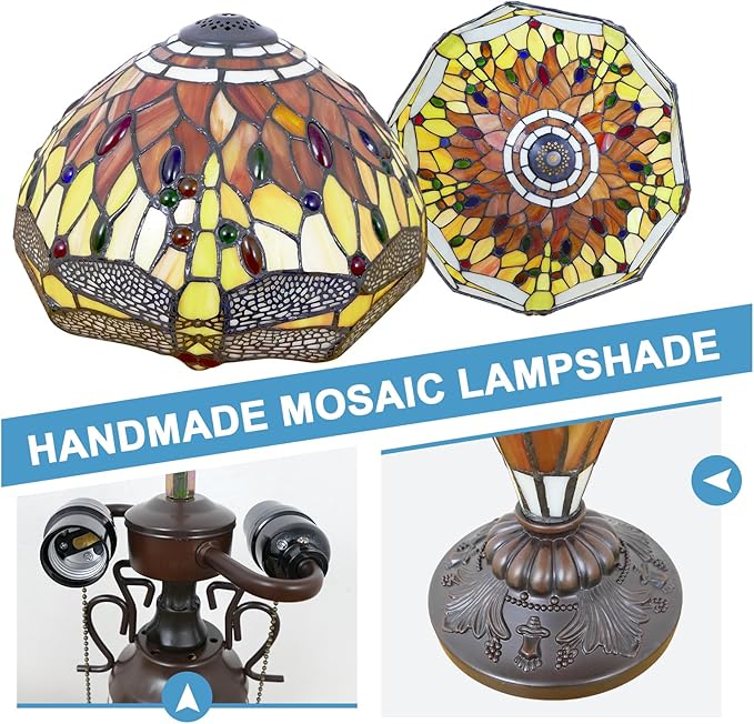 Tiffany Table Lamp 3 Lights Dragonfly Stained Glass Table Lamp Victorian - Image 4