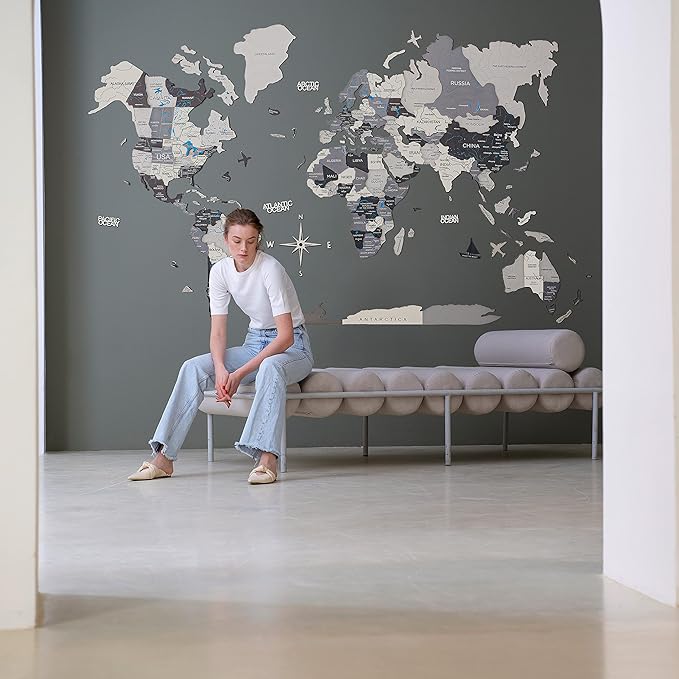 Handmade 3D Wood World Map Wall Art Large Wall Decor Track Your World Travels - Image 2