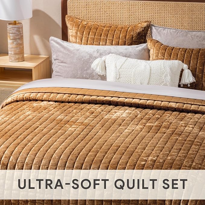 RECYCO Luxury Velvet Quilt Set Full Queen Size Bedding Sets, Ultra Soft Velvet - Image 5