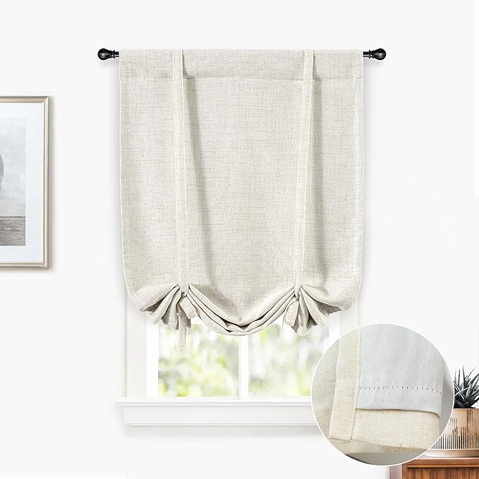 DriftAway Double Layer Linen Blackout Tie Up Curtains Thermal Insulated Fully by DriftAway