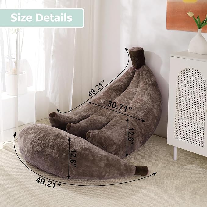 Banana Bean Bag Chair with Ottoman, Floor Sofa Bed with Footrest, Comfy - Image 2