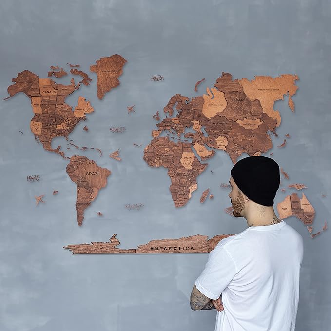 Handmade 3D Wood World Map Wall Art Large Wall Decor Track Your World Travels - Image 2