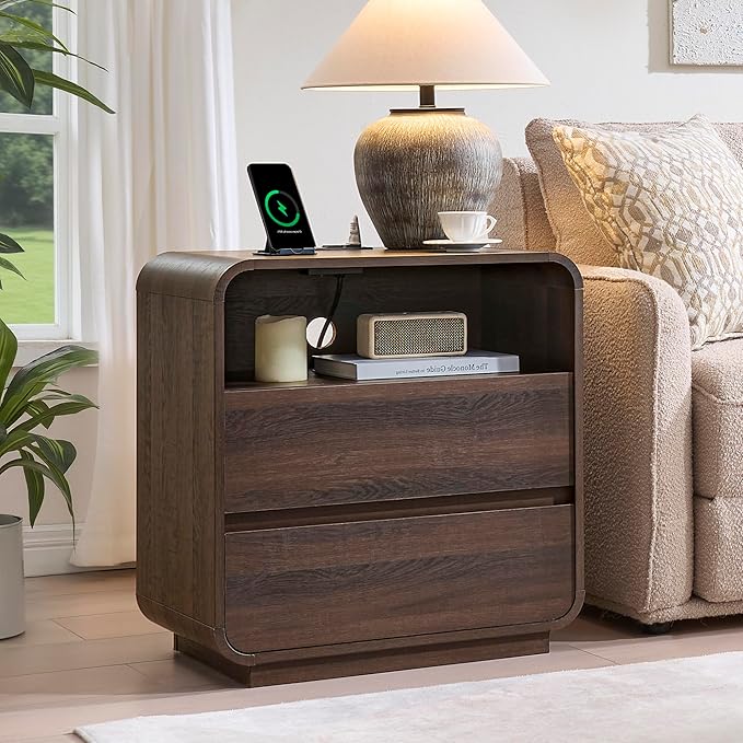 Walnut Curved Nightstand Set of 2 - Image 4