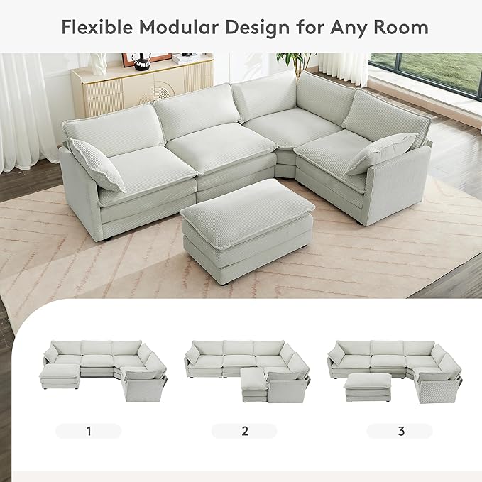 ROWHY 113'' Modular Sectional Cloud Corner Couch, 5 Seater L Shape Sofa Big - Image 7