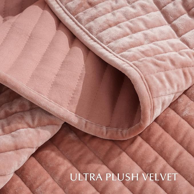EVERGRACE Velvet Quilt Set Queen Size, Luxurious Soft Striped Channel Bedding - Image 5