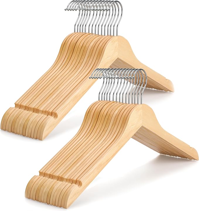 TOPIA HANGER Wooden Hangers 30 Pack, 0.28-inch Slim & Durable Clothes Hangers by TOPIAHANGER