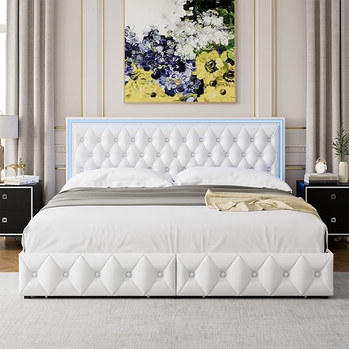 Keyluv Full Upholstered LED Bed Frame - Image 3