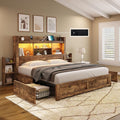 AMERLIFE Full Bed Frame with 4 Storage Drawer, LED Bed Frame with 49.6" Tall by AMERLIFE