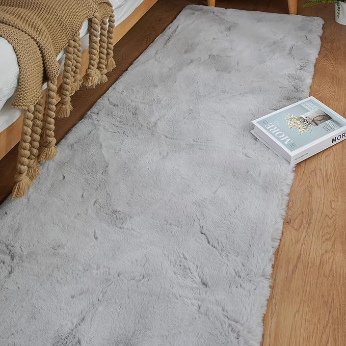 Fuzzy Grey Fluffy Washable Runner Rugs - Image 3
