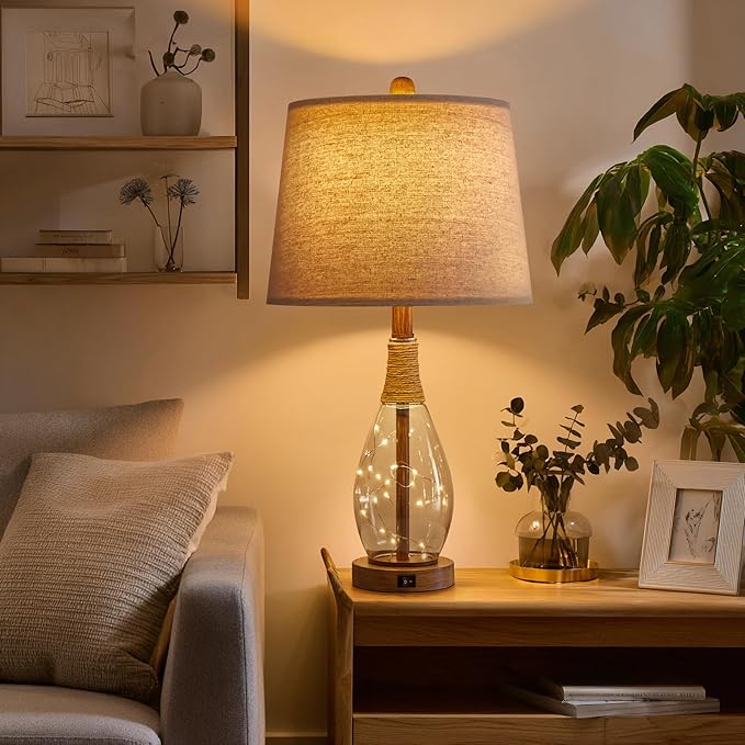 OYEARS Wood-Like Bedside Table Lamps Set of 2 - Image 2