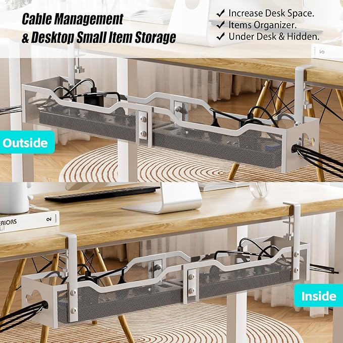 Under Desk Cable Management Tray 24.8", Quszmd Cable Organizer No Drill - Image 5