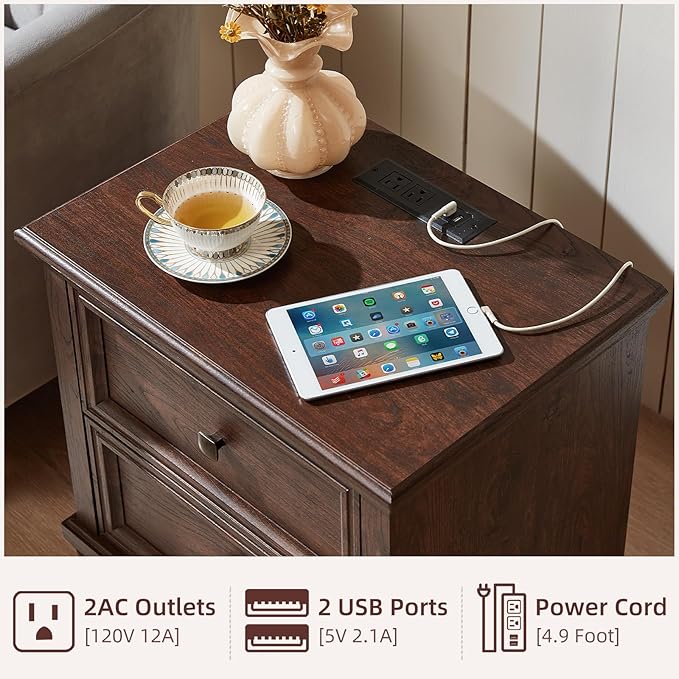 SAVOR LIFE Farmhouse Nightstand Set of 2, Rustic Low Nightstands - Image 5