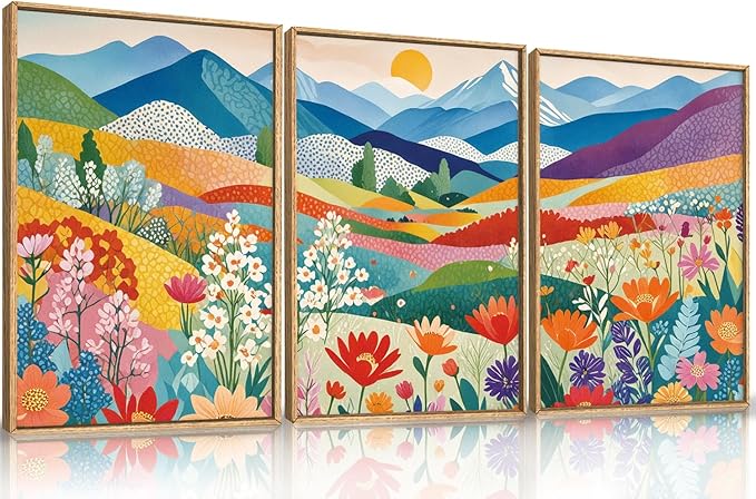LHIUEM Large Abstract Mountain Flower Framed Canvas Wall Art, Colorful by LHIUEM