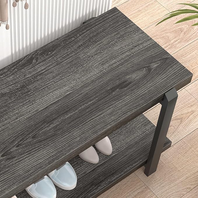 FOLUBAN 47 Inch Shoe Storage Bench, Rustic Wood and Metal Entryway Bench - Image 6
