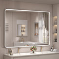 44x30 Inch Silver Framed Mirror, Brushed Nickel, Rounded Rectangle Mirror by GOLOMO